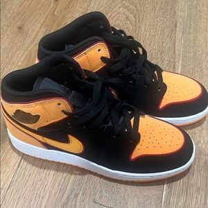 Jordan Black and Orange Sneakers High-Top Leather